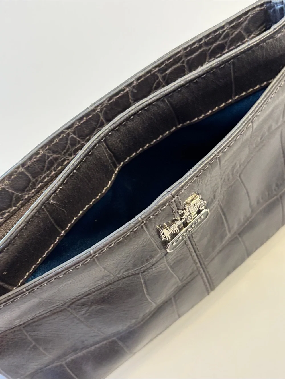 Coach Grey Madison Leather Embossed Croc Zip Wristlet